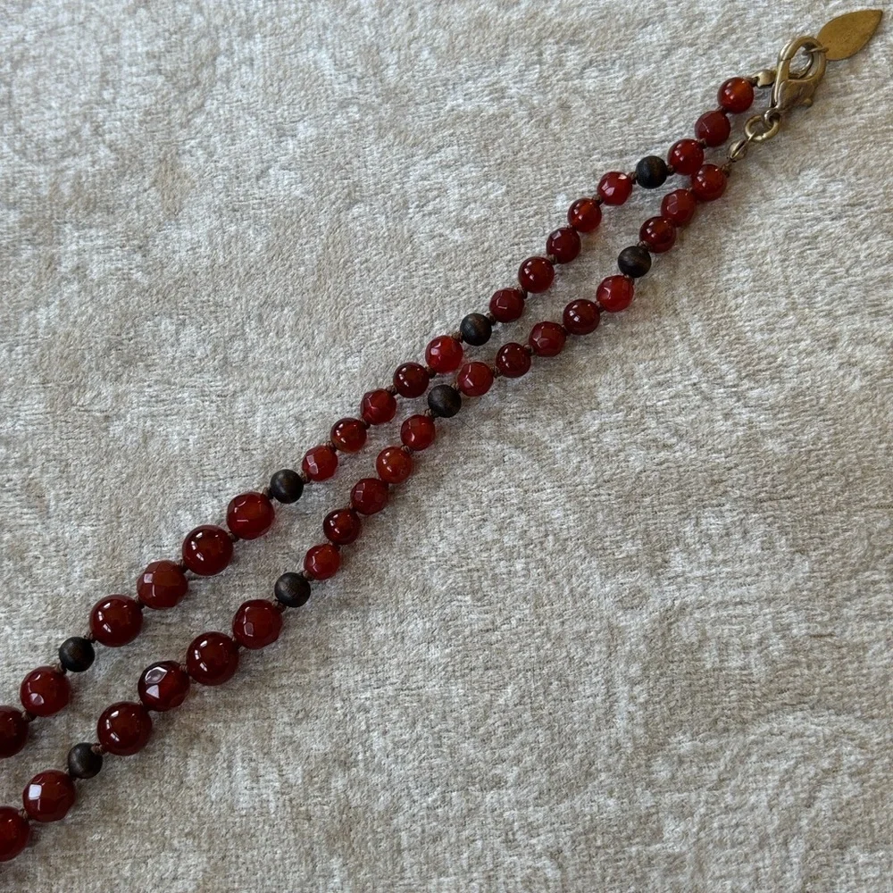 Coldwater Creek Carnelian Quartz Beaded Long Opera Necklace Boho Reddish Orange - Picture 5 of 13